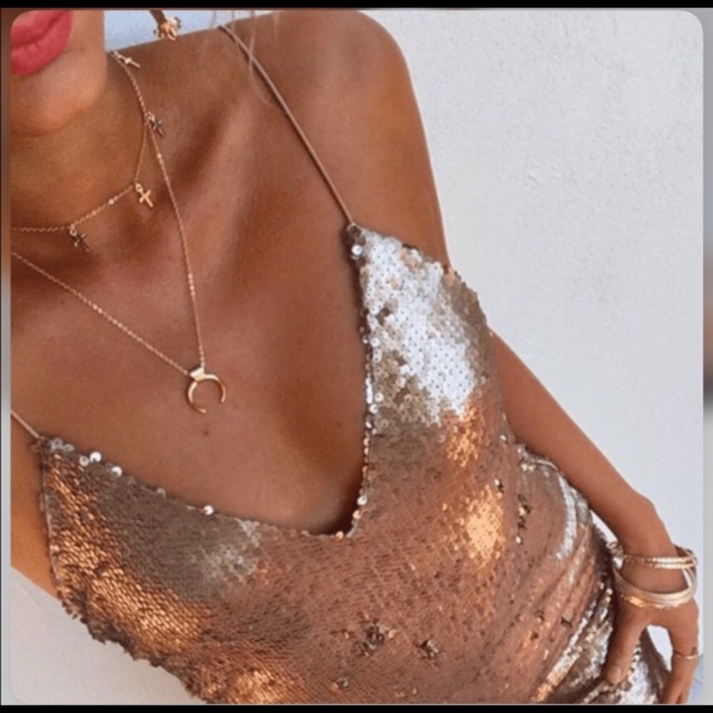 New Toby Ginger Heart Small Gold Sequin Dress